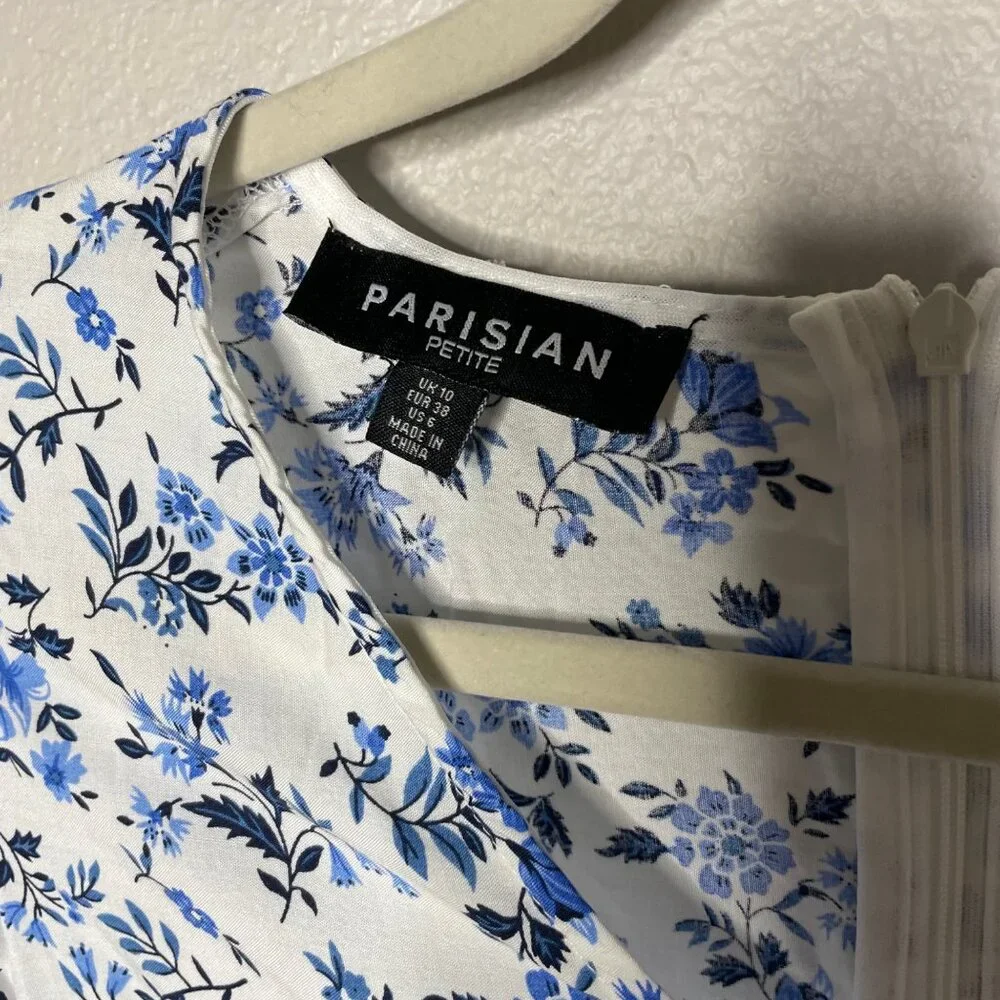 ASOS Parisian Long Sleeve Romper Size 6 Petite Floral Border Print Blue 6P